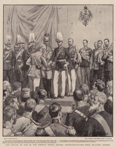 De meerderjarigheid van de Duitse kroonprins, felicitaties van verheven gasten